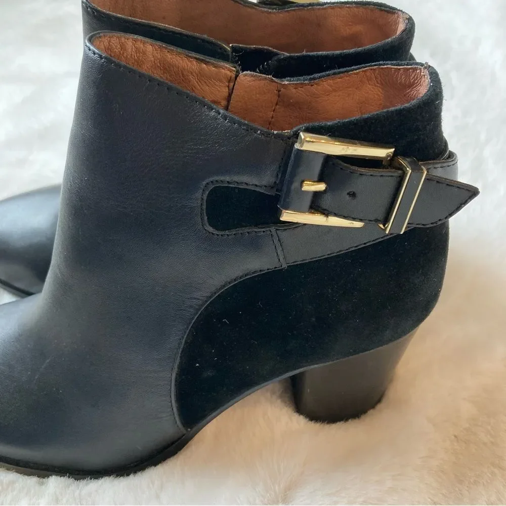 Louise et Cie Black Heeled Booties Boots Size 7.5 Suede Leather